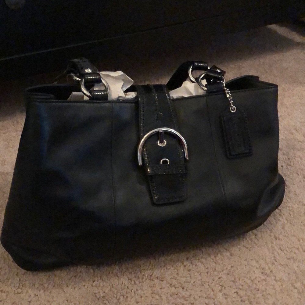 Black leather Coach w/ black patent